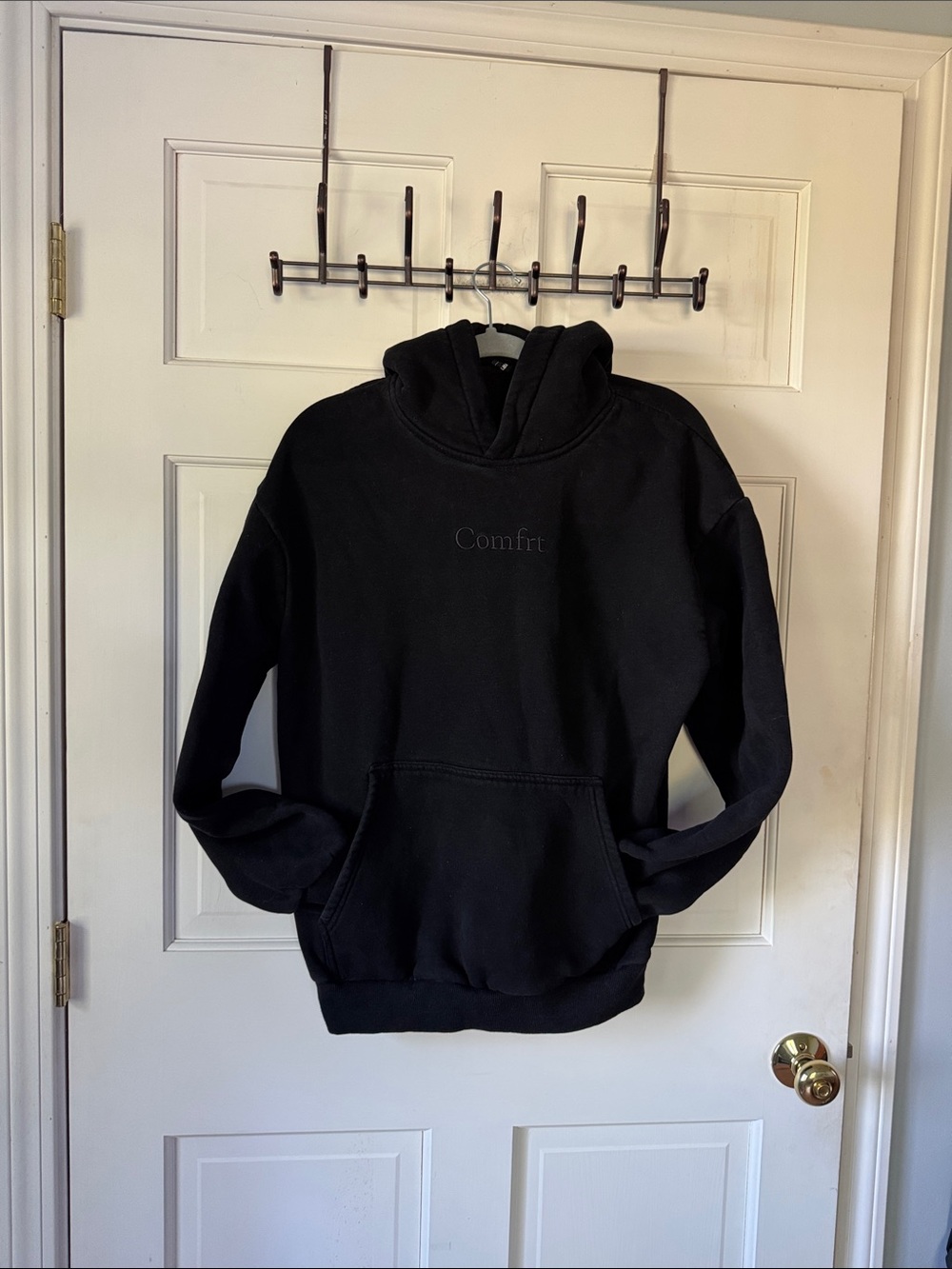 Comfrt Black Pullover Hoodie with Hood and Kangaroo Pocket